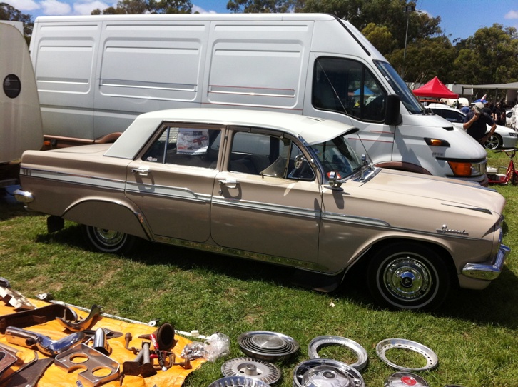 Fully loaded EH towing a period caravan